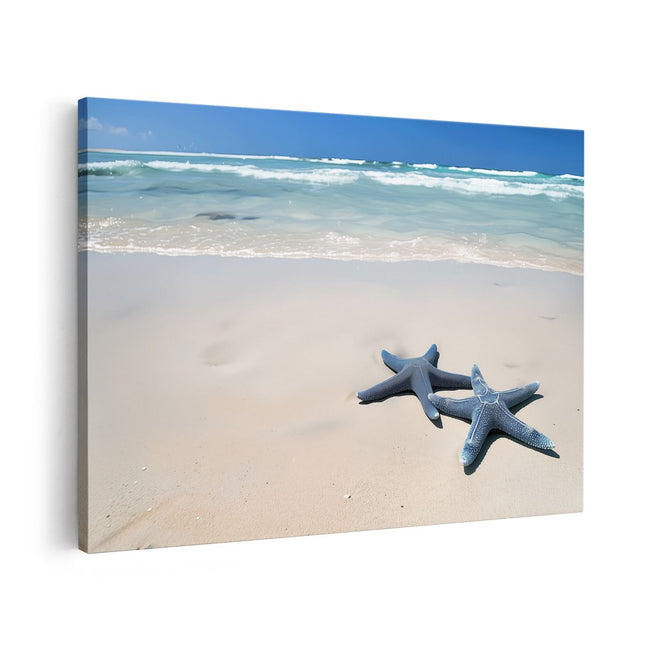 Canvas schilderij vooraanzicht Twee Zeester op een Strand