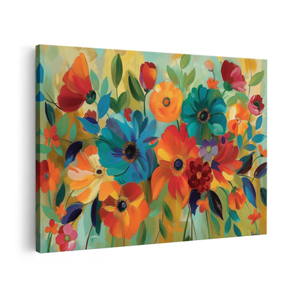 Canvas schilderij vooraanzicht Kleurrijke Bloemen in een Vaas