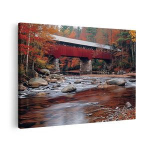 Canvas schilderij vooraanzicht Overdekte Brug over een Rivier