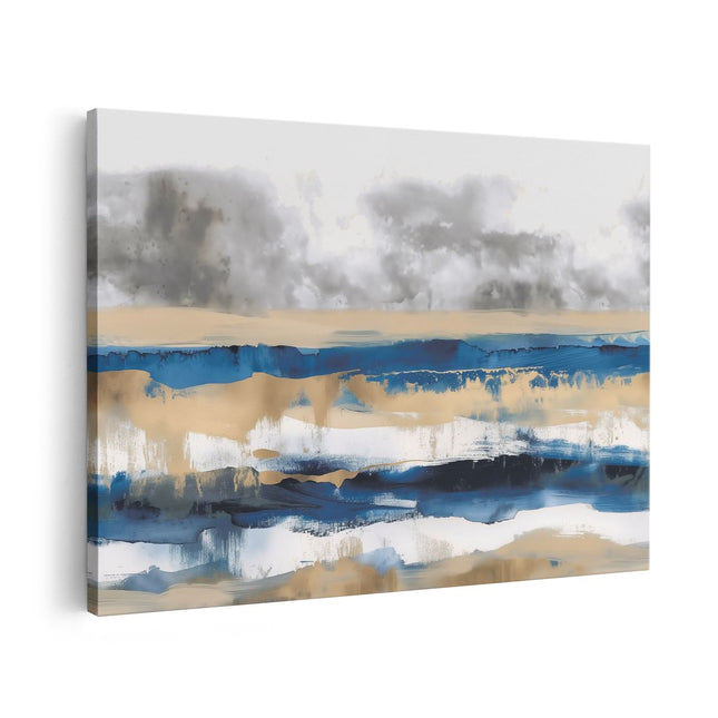 Canvas schilderij vooraanzicht Abstract Kunstwerk van Blauw en Beige