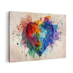 Canvas schilderij vooraanzicht Kleurrijk Hart met Verfspatten