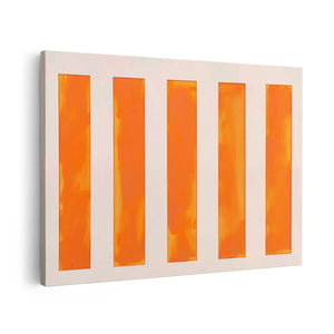 Canvas schilderij vooraanzicht Oranje en Witte Strepen op een Witte Achtergrond