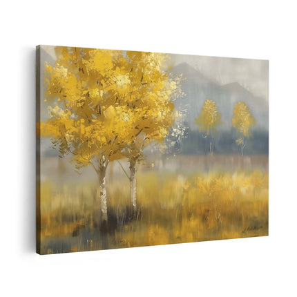 Canvas schilderij vooraanzicht Kunstwerk van een Gele Boom in een Veld