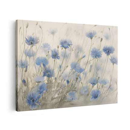 Canvas schilderij vooraanzicht Blauwe Bloemen in een Veld