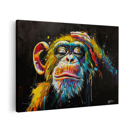 Canvas schilderij vooraanzicht Kleurrijk Kunstwerk van een Chimpansee