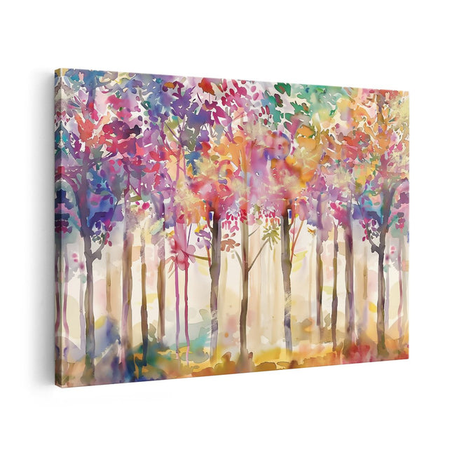 Canvas schilderij vooraanzicht Aquarelkunstwerk van Kleurrijke Bomen