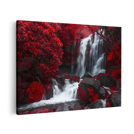 Canvas schilderij vooraanzicht Waterval in een Rood Bos