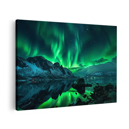Canvas schilderij vooraanzicht De Aurora Borealis Verlicht de Nachtelijke Hemel