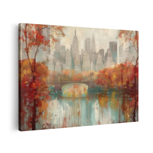 Canvas schilderij vooraanzicht Kunstwerk van de Skyline van New York in de Herfst