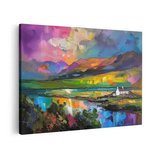 Canvas schilderij vooraanzicht Kleurrijk Kunstwerk van een Huis in Schotland