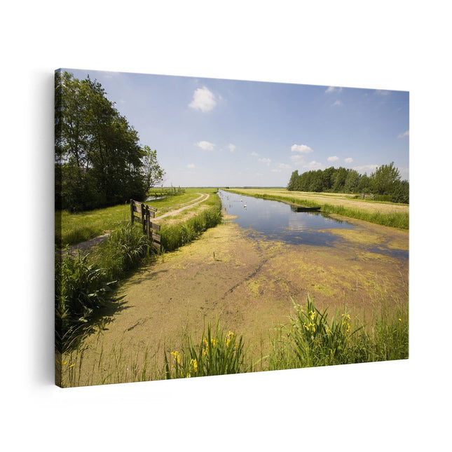 Canvas schilderij vooraanzicht Raam met Noordhollands Landschap