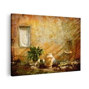 Canvas schilderij vooraanzicht Oude Stenen Muur