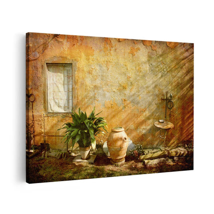 Canvas schilderij vooraanzicht Oude Stenen Muur