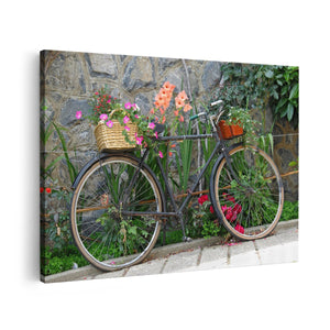Canvas schilderij vooraanzicht Fiets met Manden