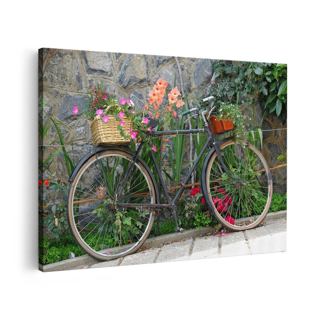 Canvas schilderij vooraanzicht Fiets met Manden