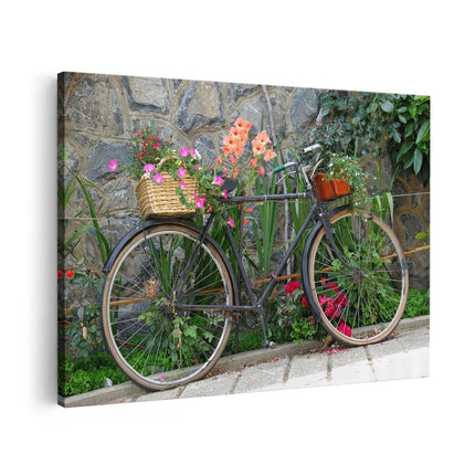Canvas schilderij vooraanzicht Fiets met Manden