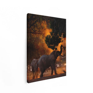 Canvas Schilderij Staand Twee Olifanten In Het Bos