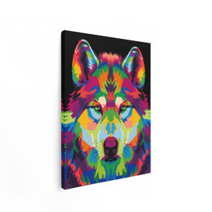 Canvas Schilderij Staand Gekleurde Wolvenkop - Wolf - Abstract