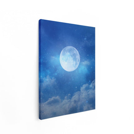 Canvas Schilderij Staand Volle Maan in de Blauwe Hemel met Sterren