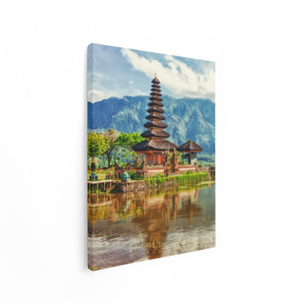 Canvas Schilderij Staand Pura Tempel in Bali op het meer Beratan