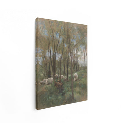 Canvas Schilderij Staand Schapenkudde in een Bos - Anton Mauve