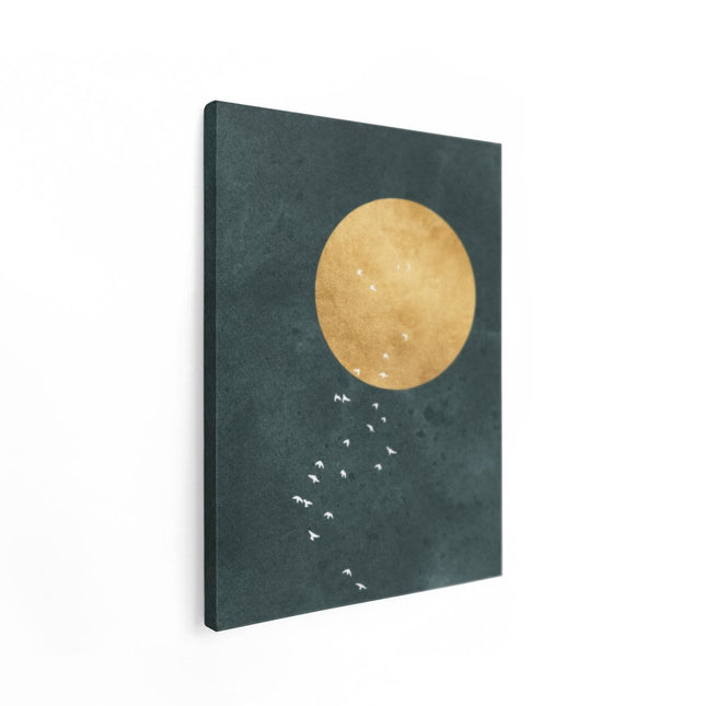 Canvas Schilderij Staand Zon met Vogels - Abstract