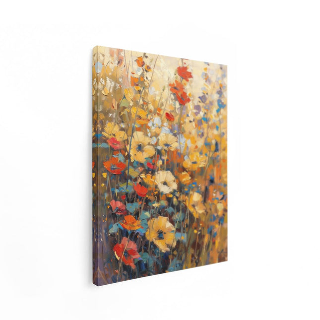 Canvas Schilderij Staand Kunstwerk van Bloemen in een Veld