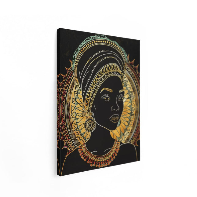 Canvas Schilderij Staand Afrikaanse Vrouw in een Tulband