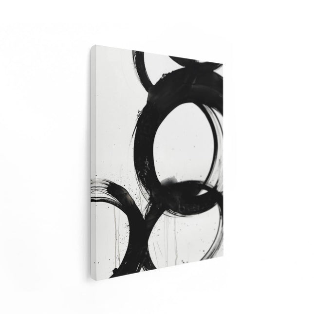 Canvas Schilderij Staand Zwart Wit Kunstwerk van Cirkels