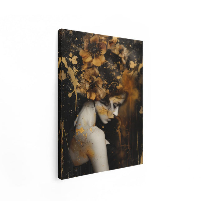 Canvas Schilderij Staand Vrouw met Bloemen in haar Haar