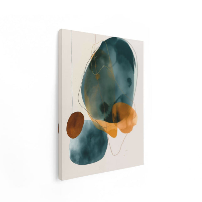 Canvas Schilderij Staand Abstract Kunstwerk met Blauwe, Oranje en Bruine Kleuren
