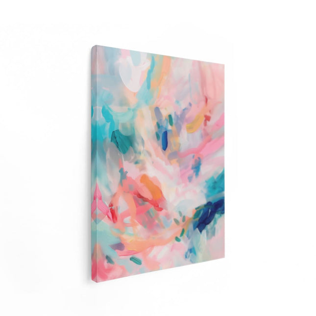Canvas Schilderij Staand Abstract Kunstwerk met Roze, Blauwe en Groene Kleuren
