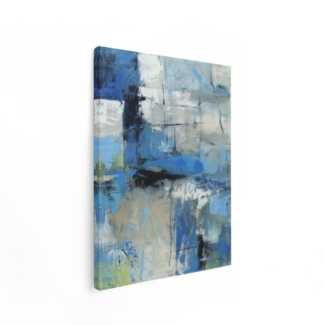 Canvas Schilderij Staand Abstract Kunstwerk met Blauwe en Witte Kleuren
