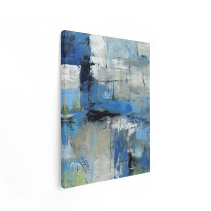 Canvas Schilderij Staand Abstract Kunstwerk met Blauwe en Witte Kleuren