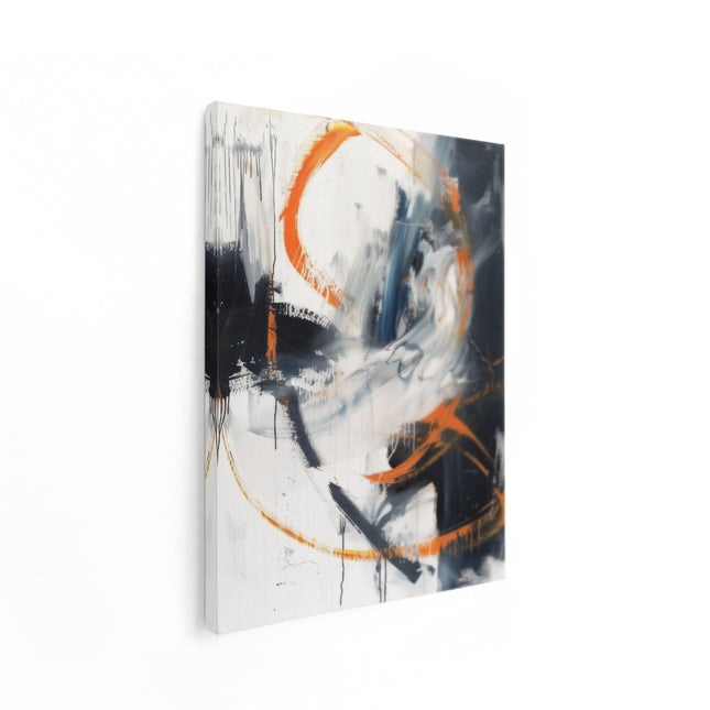 Canvas Schilderij Staand Abstract Kunstwerk met Oranje en Zwarte Verf