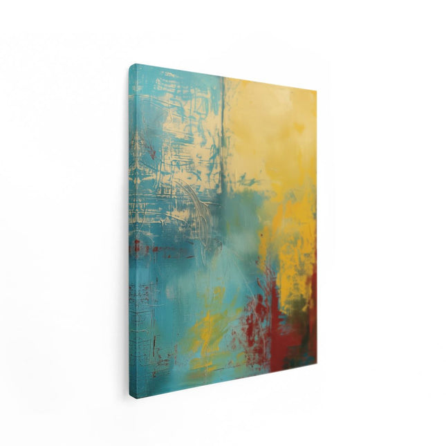 Canvas Schilderij Staand Abstract Kunstwerk met Rode, Gele en Blauwe Kleuren