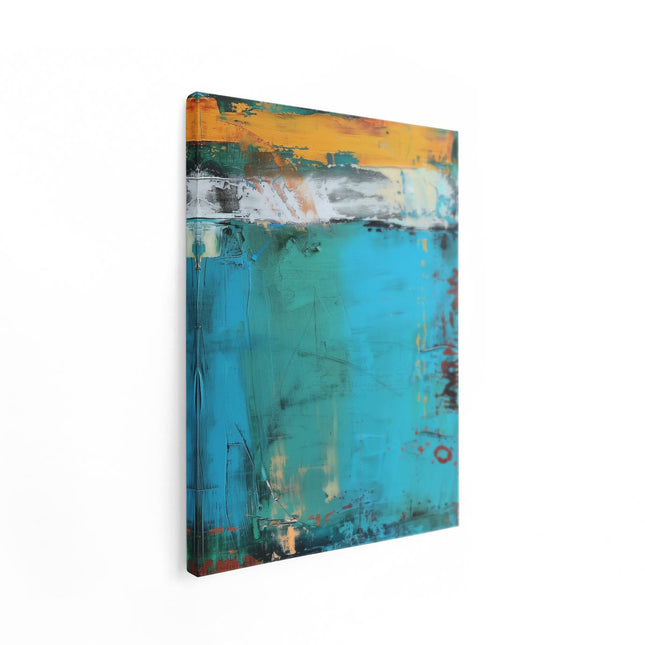 Canvas Schilderij Staand Abstract Kunstwerk met Blauwe, Oranje en Gele Kleuren