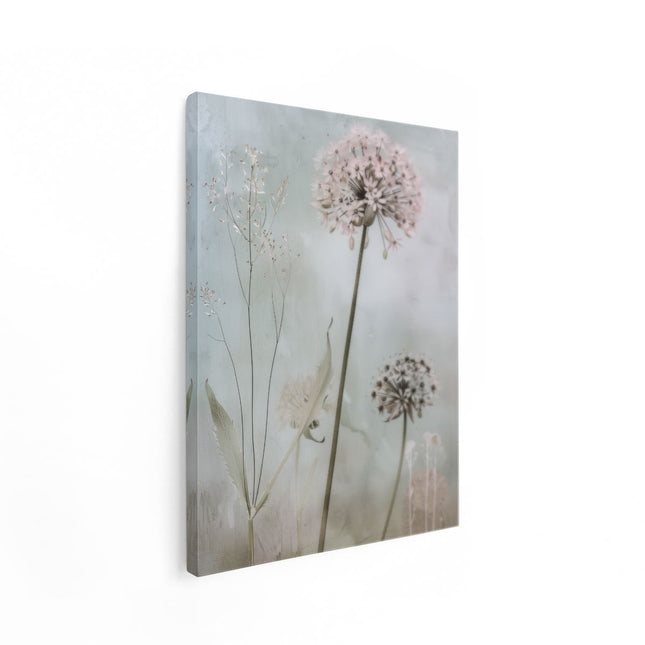 Canvas Schilderij Staand Roze Bloemen in een Veld