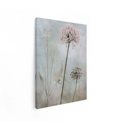 Canvas Schilderij Staand Roze Bloemen in een Veld