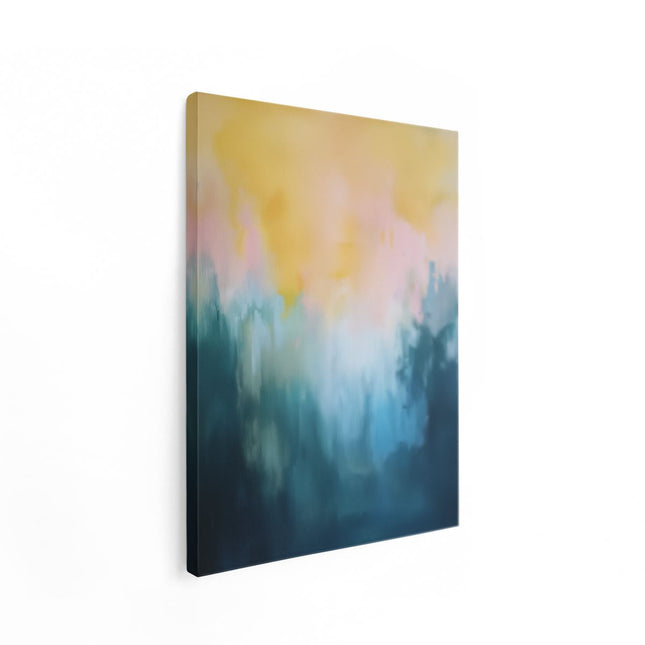 Canvas Schilderij Staand Abstract Kunstwerk met Blauwe, Gele en Oranje Kleuren
