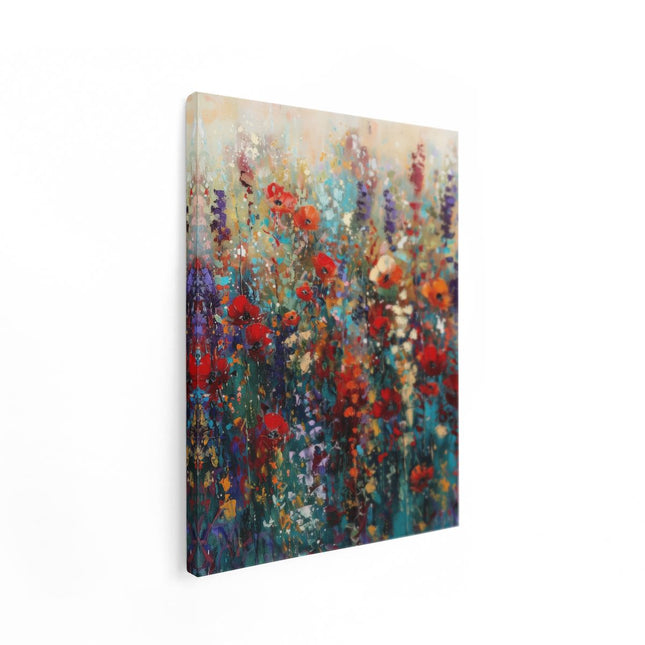 Canvas Schilderij Staand Kunstwerk van Bloemen in een Veld