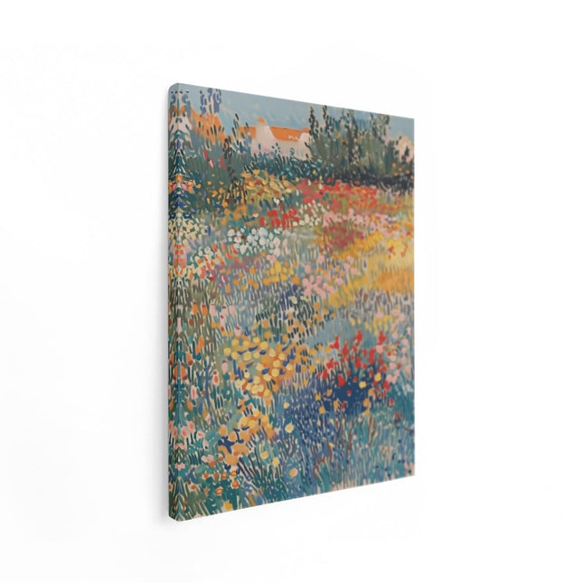 Canvas Schilderij Staand Kunstwerk van een Veld met Bloemen