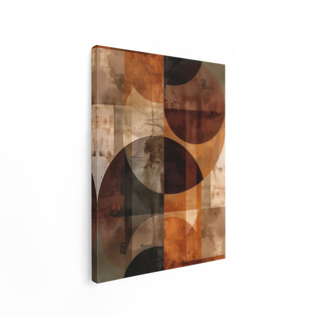 Canvas Schilderij Staand Abstract Kunstwerk met Bruine, Zwarte en Witte Vormen