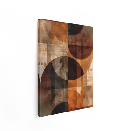 Canvas Schilderij Staand Abstract Kunstwerk met Bruine, Zwarte en Witte Vormen