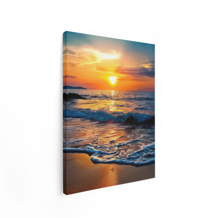 Canvas Schilderij Staand Zonsondergang op een Strand