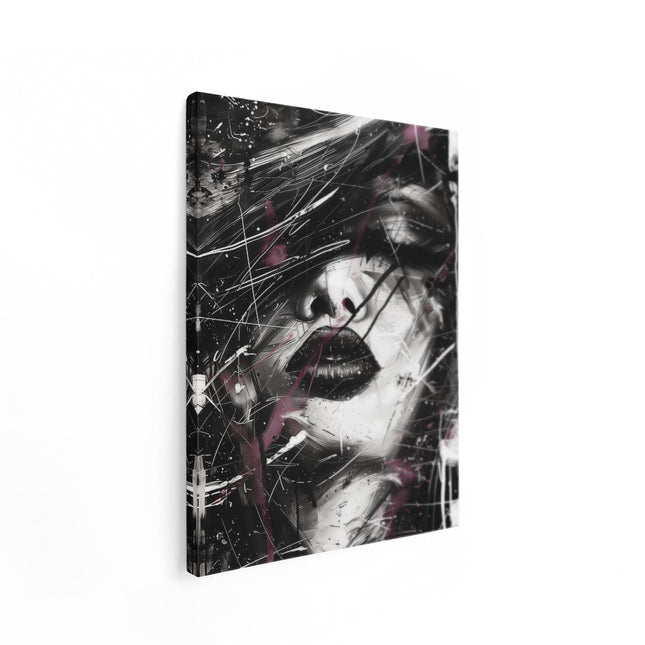 Canvas Schilderij Staand Zwart Wit Kunstwerk van het Gezicht van een Vrouw