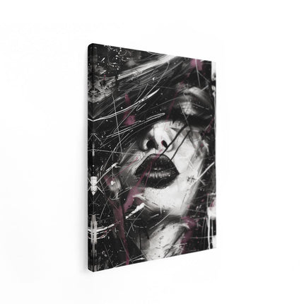 Canvas Schilderij Staand Zwart Wit Kunstwerk van het Gezicht van een Vrouw