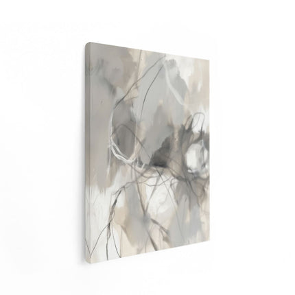 Canvas Schilderij Staand Abstract Kunstwerk met Witte en Grijze Penseelstreken
