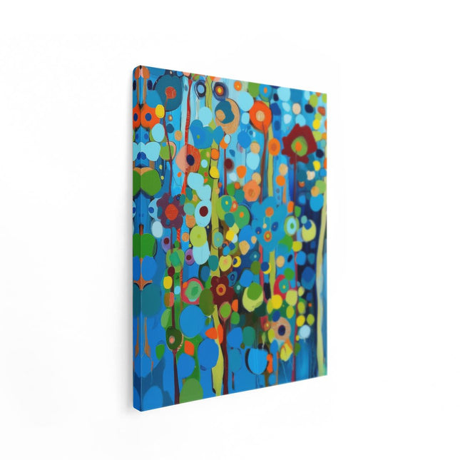 Canvas Schilderij Staand Abstract Kunstwerk van Blauwe en Oranje Bloemen