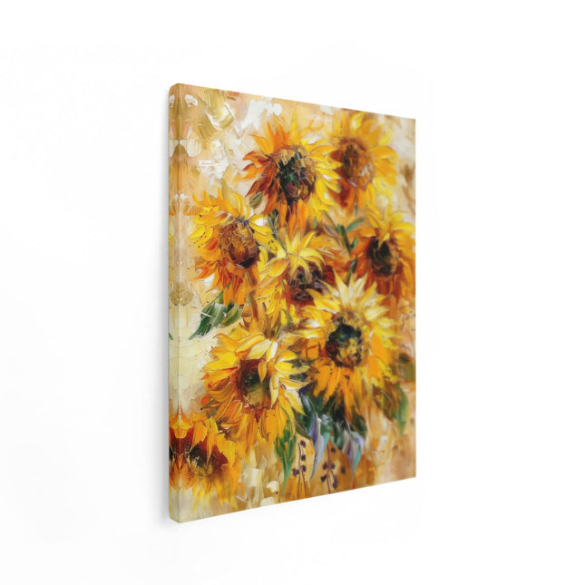 Canvas Schilderij Staand Kunstwerk van Zonnebloemen in een Vaas